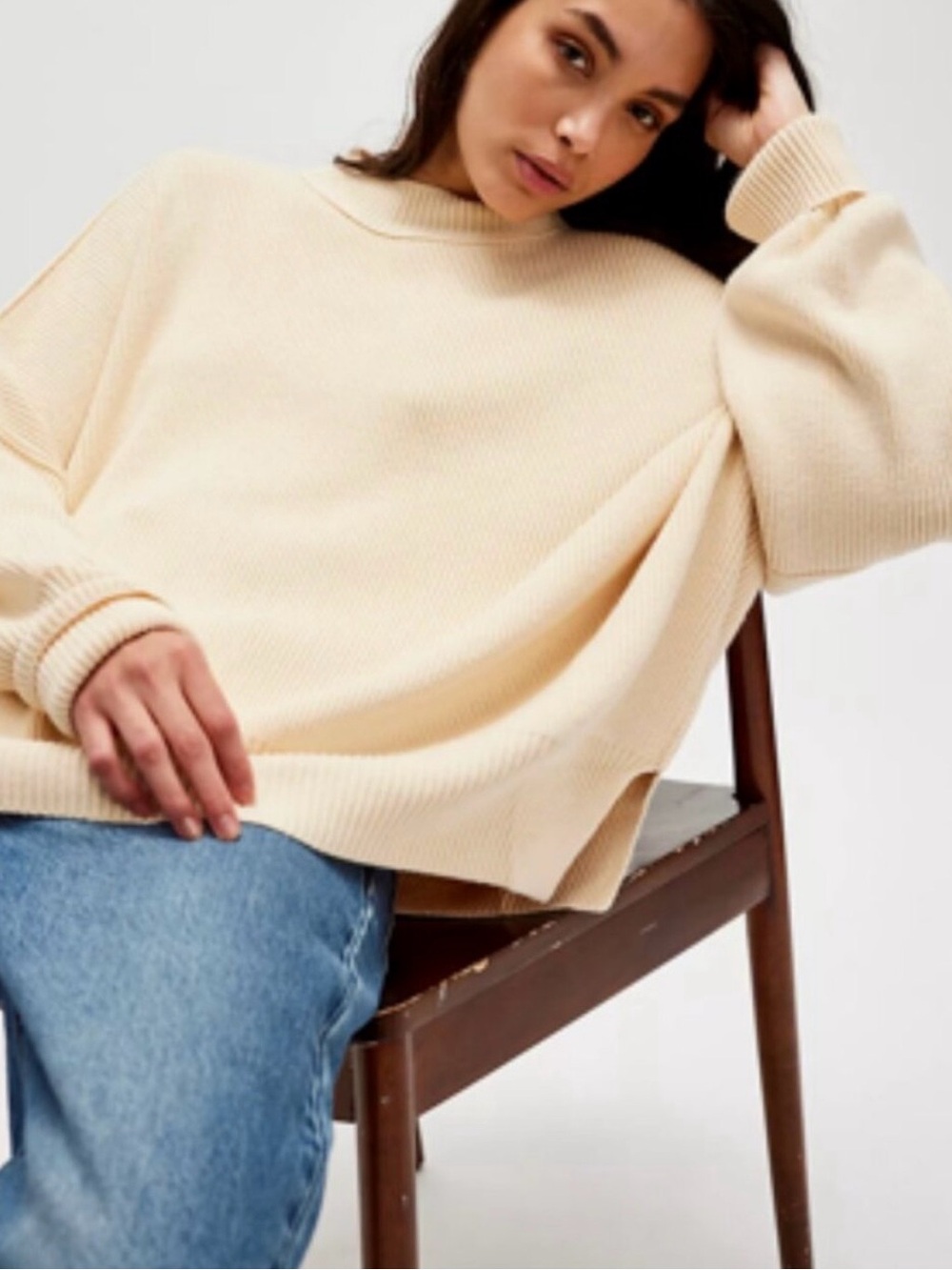 Free People Cream Easy Street Tunic Sweater